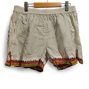 Sundance Linen Shorts Crochet Hem Boho Festival Natural Ivory Size S